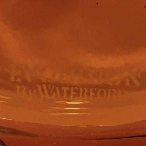 Waterford Evolution Amber Glass Bowl Blue Swirl Signed 6"x8" Luxe Decor - Picture 10 of 10